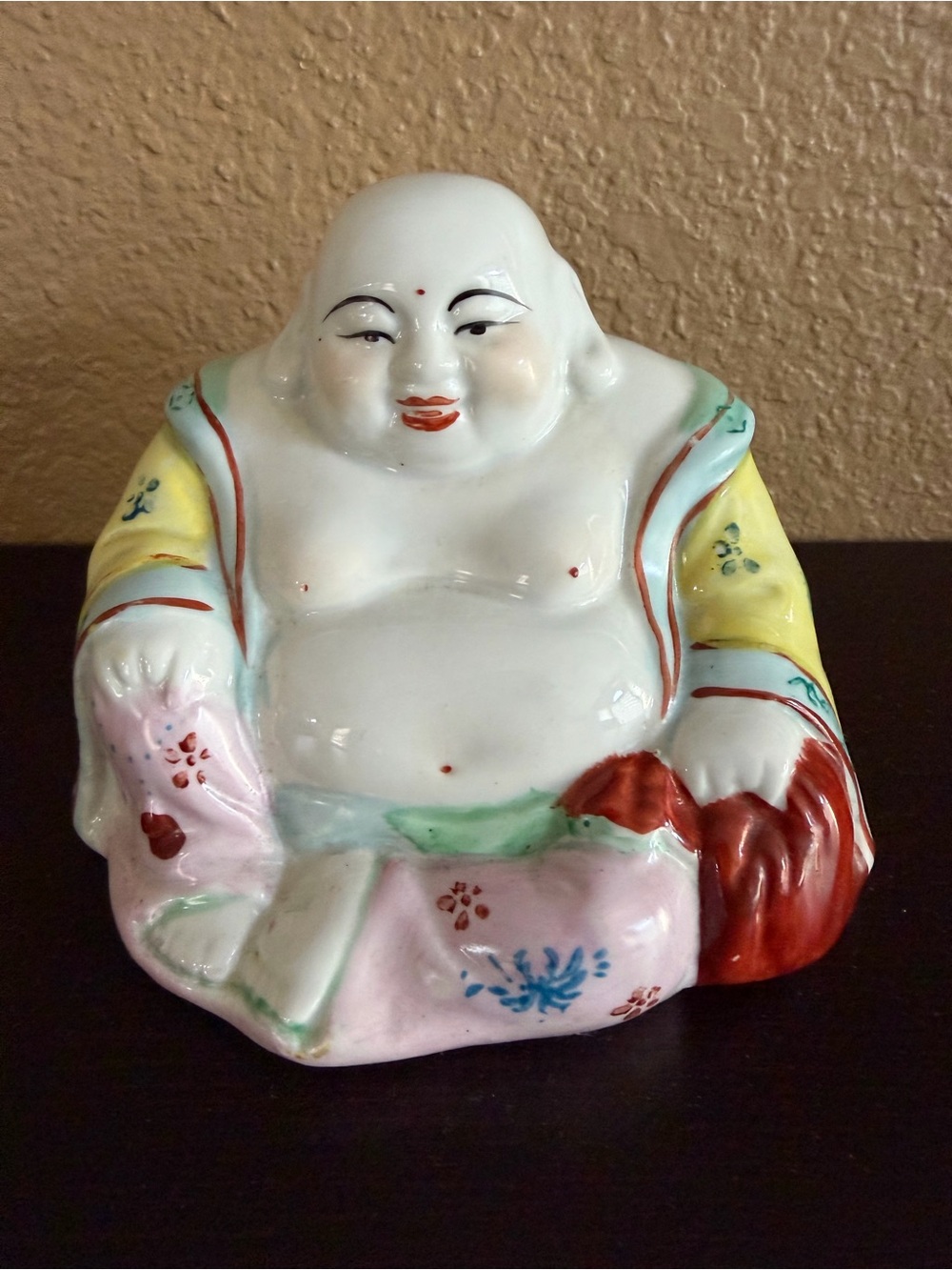 Vintage Hand Painted Happy Buddha Ceramic Figurine Laughing Buddha Decor Statue